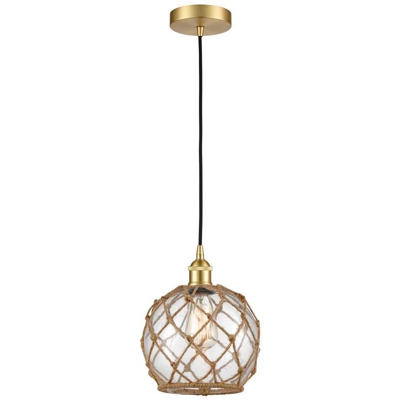 Image 1 Edison Farmhouse 8" Gold Corded Mini Pendant w/ Clear & Brown Rope