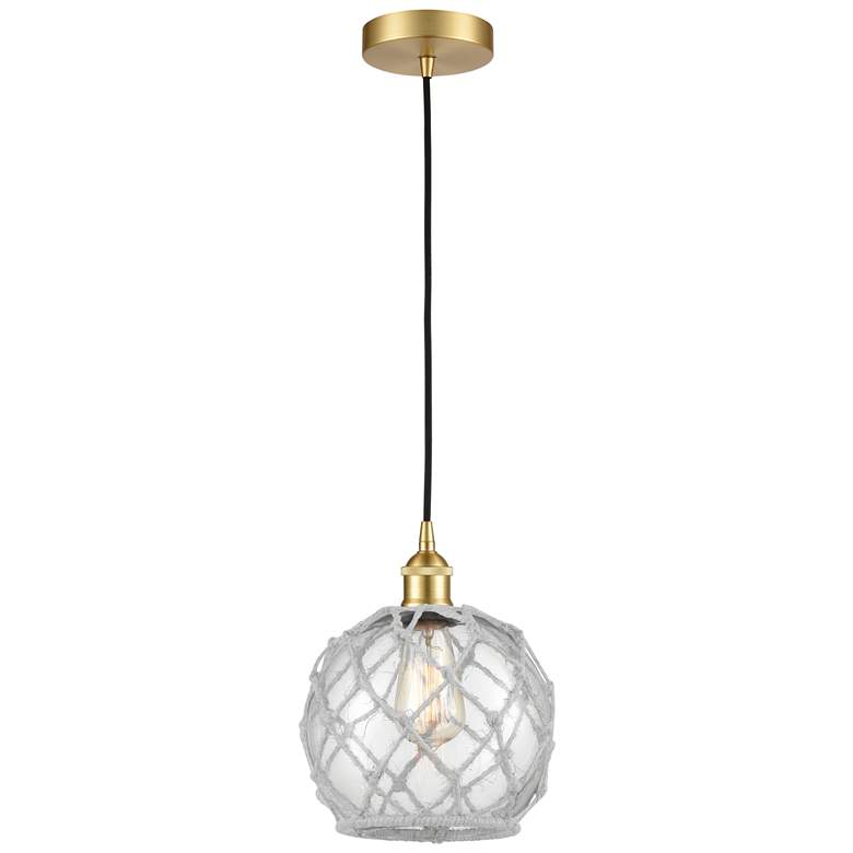 Image 1 Edison Farmhouse 8" Gold Corded Mini Pendant w/ Clear & White Rope