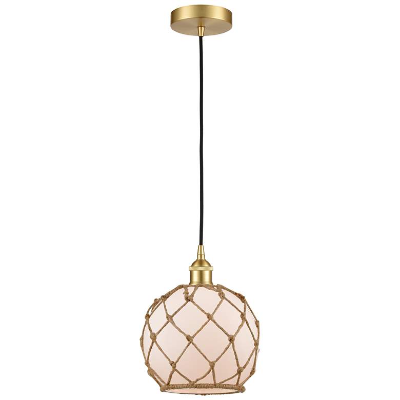 Image 1 Edison Farmhouse 8" Gold Corded Mini Pendant w/ White & Brown Rope