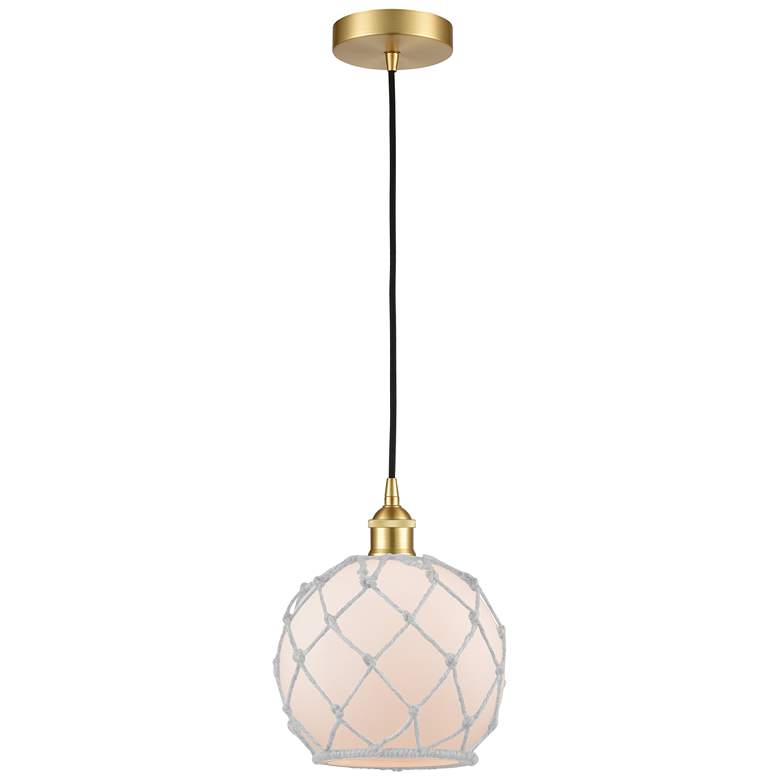 Image 1 Edison Farmhouse 8" Gold Corded Mini Pendant w/ White Rope Shade
