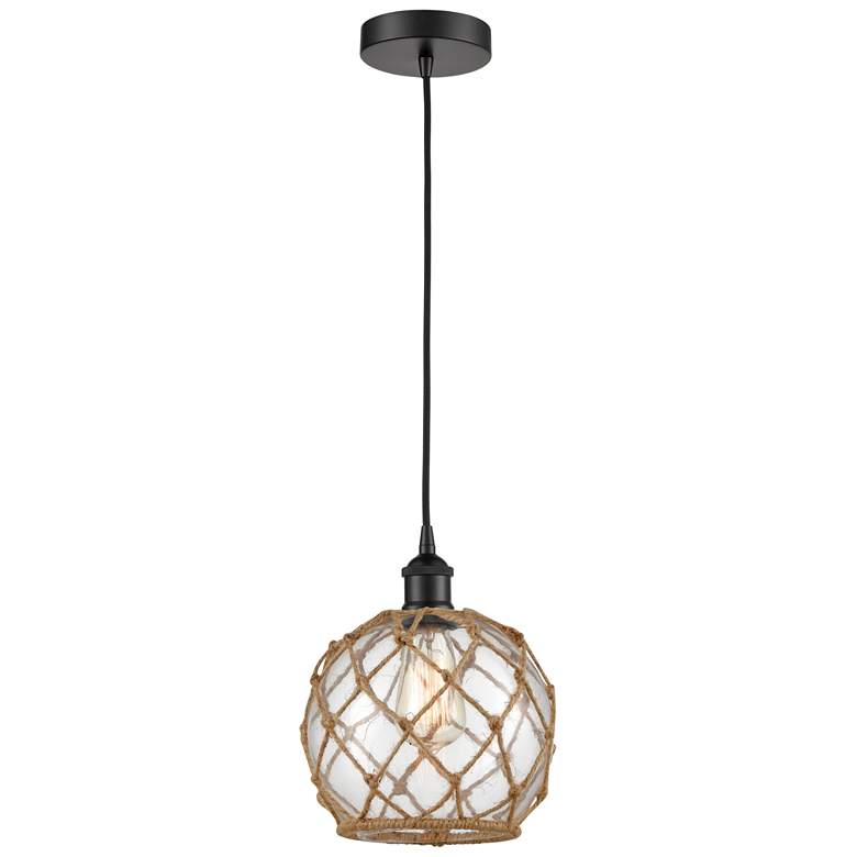 Image 1 Edison Farmhouse 8" Matte Black Corded Mini Pendant w/ Clear & Bro