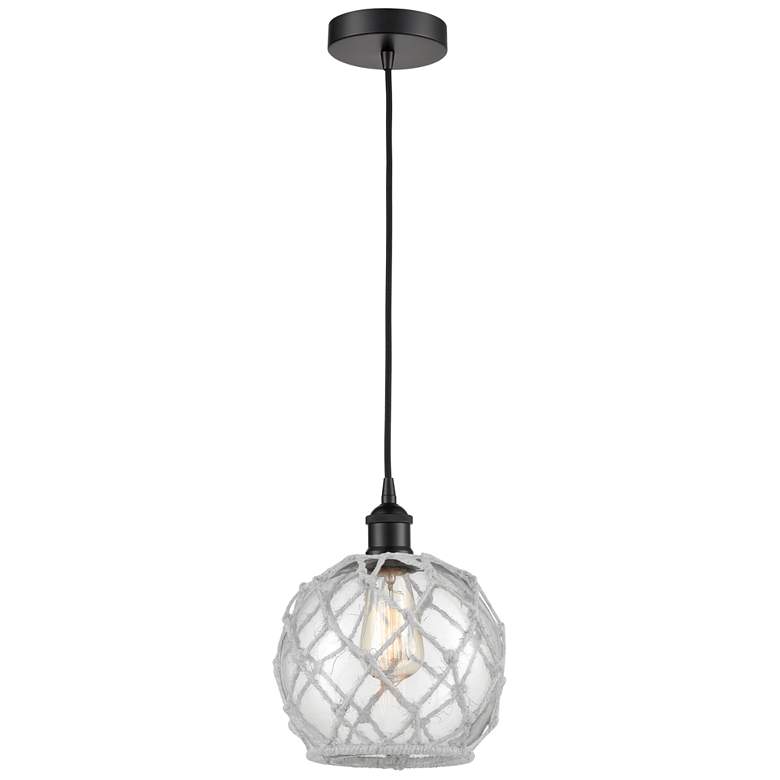 Image 1 Edison Farmhouse 8" Matte Black Corded Mini Pendant w/ Clear & Whi