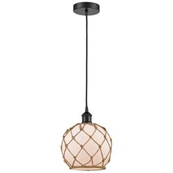 Edison Farmhouse 8" Matte Black Corded Mini Pendant w/ White & Bro