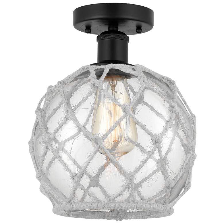 Image 1 Edison Farmhouse 8" Matte Black Semi Flush w/ Clear & White Rope S