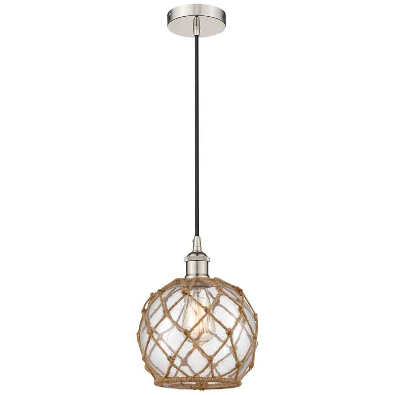 Image 1 Edison Farmhouse 8" Polished Nickel Corded Pendant w/ Clear & Brow