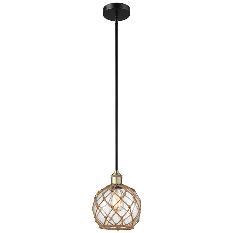 Image 1 Edison Farmhouse 8"W Black Brass Stem Pendant w/ Clear Brown Shade