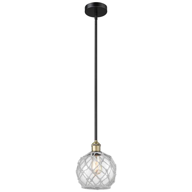 Image 1 Edison Farmhouse 8"W Black Brass Stem Pendant w/ Clear White Shade