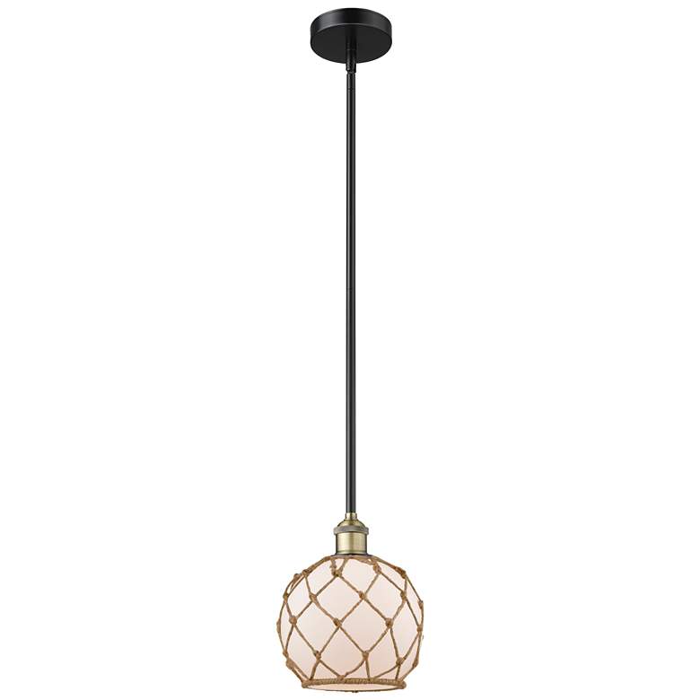 Image 1 Edison Farmhouse 8"W Black Brass Stem Pendant w/ White Brown Shade