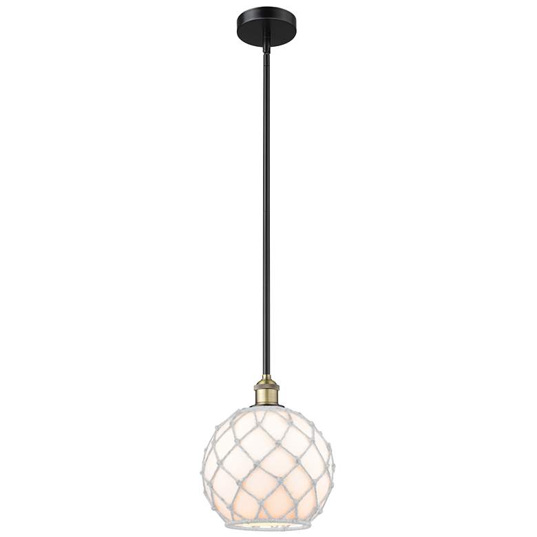 Image 1 Edison Farmhouse Rope 10"W Black Brass Stem Pendant w/ White Shade