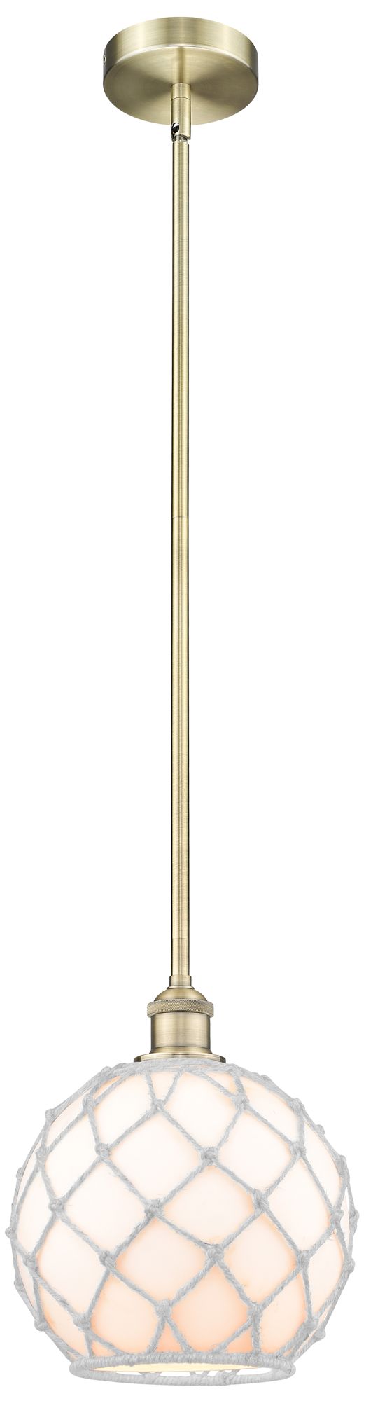 Edison Farmhouse Rope 10"W Brass Stem Pendant w/ White Glass Shade