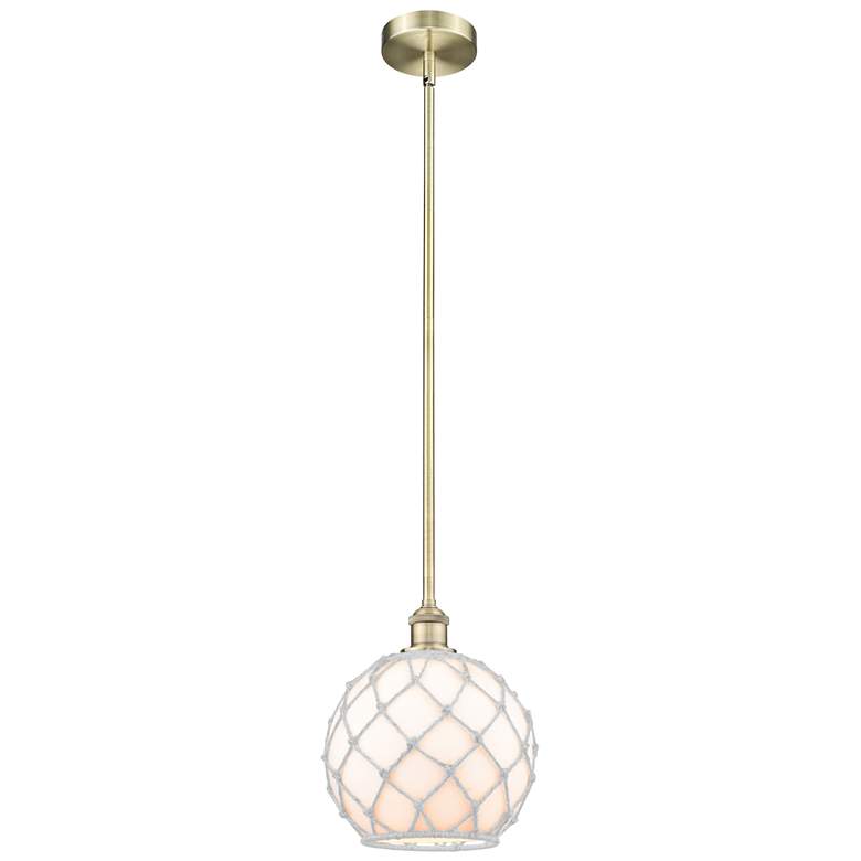 Image 1 Edison Farmhouse Rope 10"W Brass Stem Pendant w/ White Glass Shade