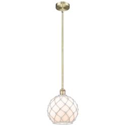 Edison Farmhouse Rope 10"W Brass Stem Pendant w/ White Glass Shade