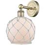 1_Edison Farmhouse Rope 12"H Antique Brass Sconce With White Glass Shade