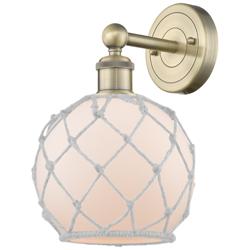 Edison Farmhouse Rope 12"H Antique Brass Sconce With White Glass Shade