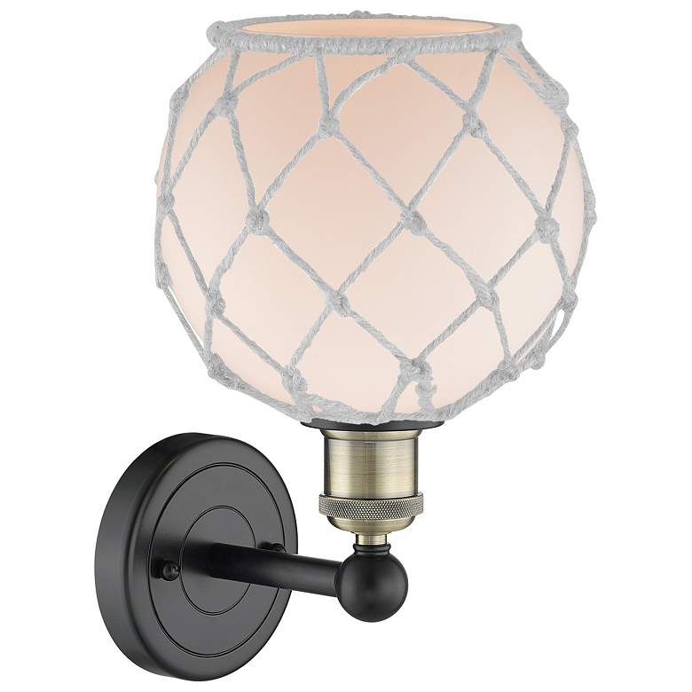 Image 2 Edison Farmhouse Rope 12"H Black And Brass Sconce w/ White Glass Shade more views