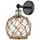 Edison Farmhouse Rope 12"H Black Brass Sconce w/ Clear Brown Shade