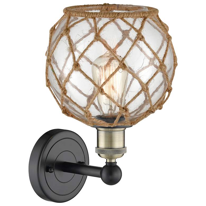 Image 2 Edison Farmhouse Rope 12"H Black Brass Sconce w/ Clear Brown Shade more views