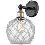 1_Edison Farmhouse Rope 12"H Black Brass Sconce w/ Clear White Shade