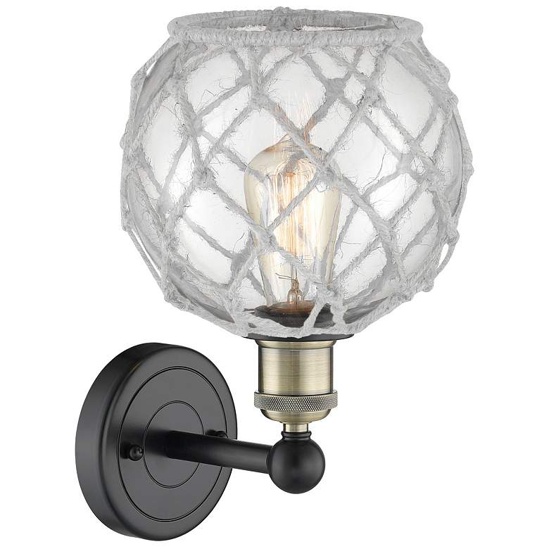 Image 2 Edison Farmhouse Rope 12"H Black Brass Sconce w/ Clear White Shade more views