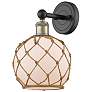 1_Edison Farmhouse Rope 12"H Black Brass Sconce w/ White Brown Shade