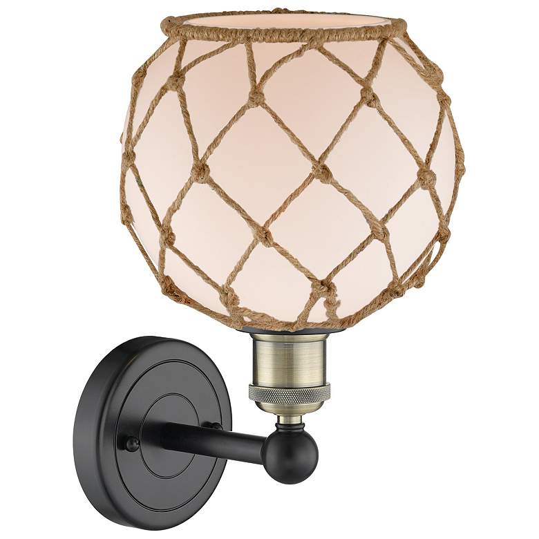 Image 2 Edison Farmhouse Rope 12"H Black Brass Sconce w/ White Brown Shade more views
