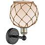 2_Edison Farmhouse Rope 12"H Black Brass Sconce w/ White Brown Shade more views