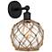 Edison Farmhouse Rope 12"H Black Sconce w/ Clear Glass Brown Shade