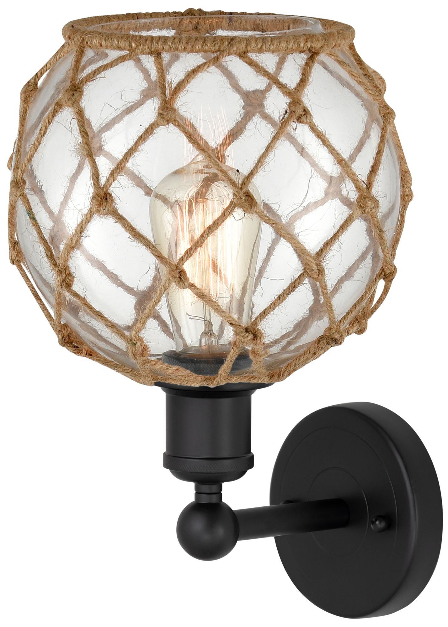 Image 2 Edison Farmhouse Rope 12"H Black Sconce w/ Clear Glass Brown Shade more views