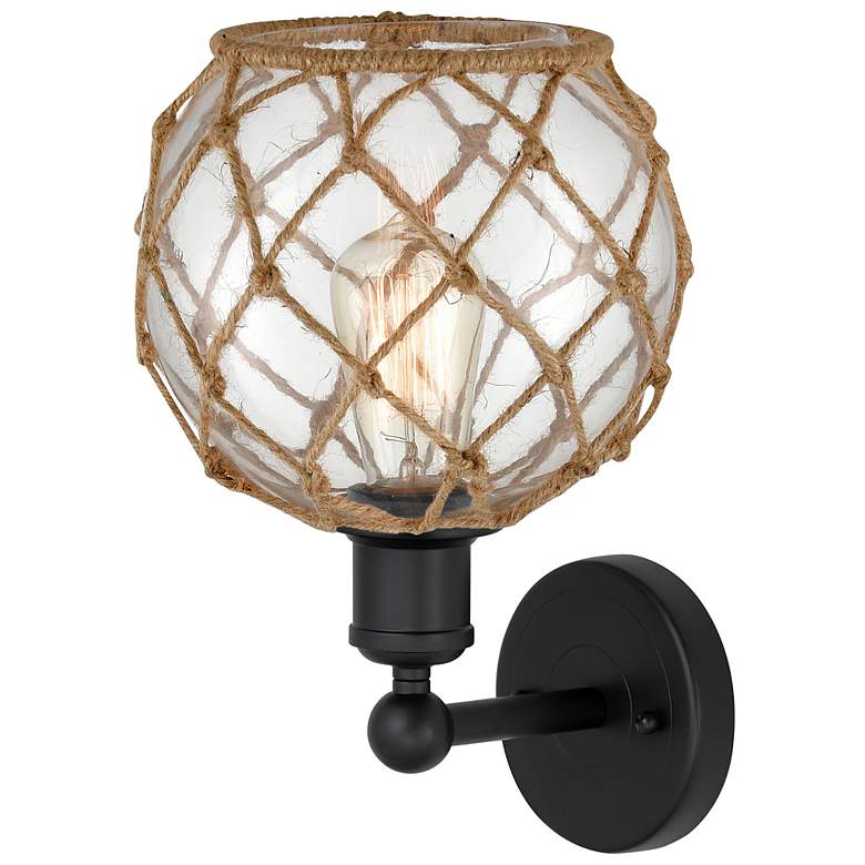 Image 2 Edison Farmhouse Rope 12"H Black Sconce w/ Clear Glass Brown Shade more views