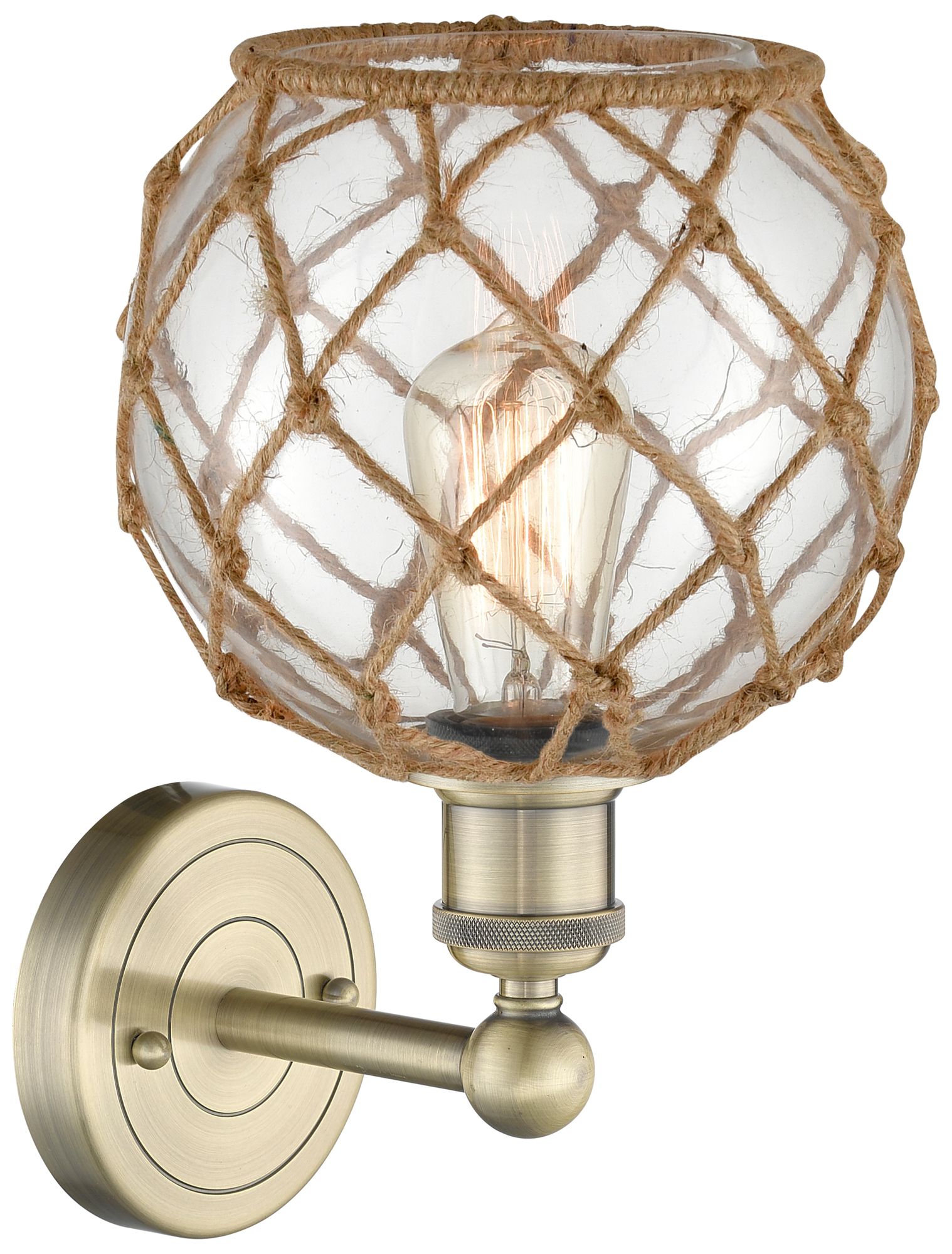 Image 2 Edison Farmhouse Rope 12"H Brass Sconce w/ Clear Glass Brown Shade more views