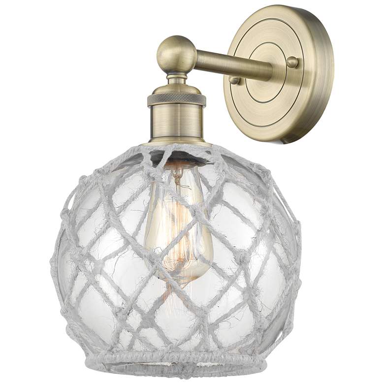 Image 1 Edison Farmhouse Rope 12"H Brass Sconce w/ Clear Glass White Shade