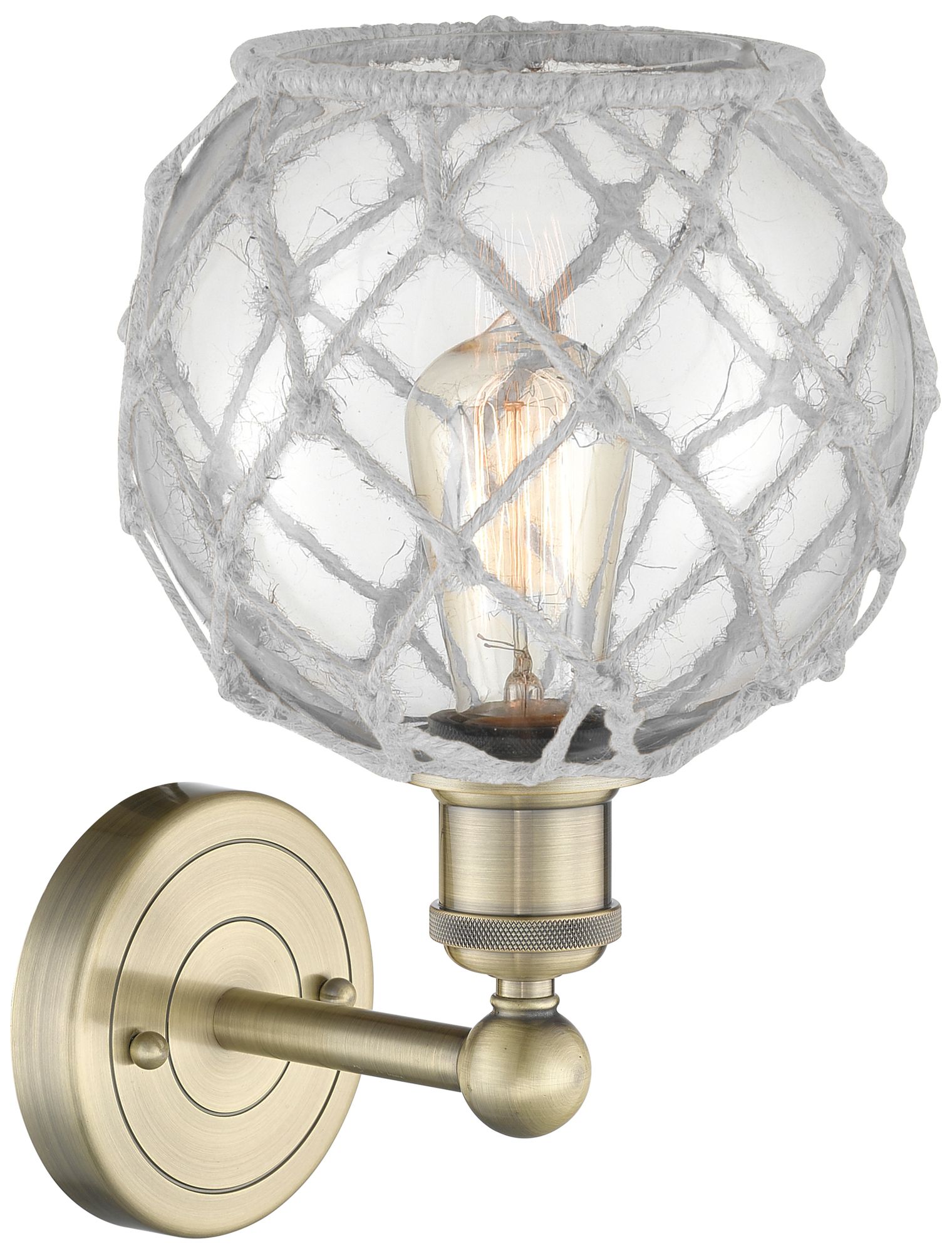 Image 2 Edison Farmhouse Rope 12"H Brass Sconce w/ Clear Glass White Shade more views