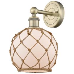 Edison Farmhouse Rope 12"H Brass Sconce With White Glass Brown Shade