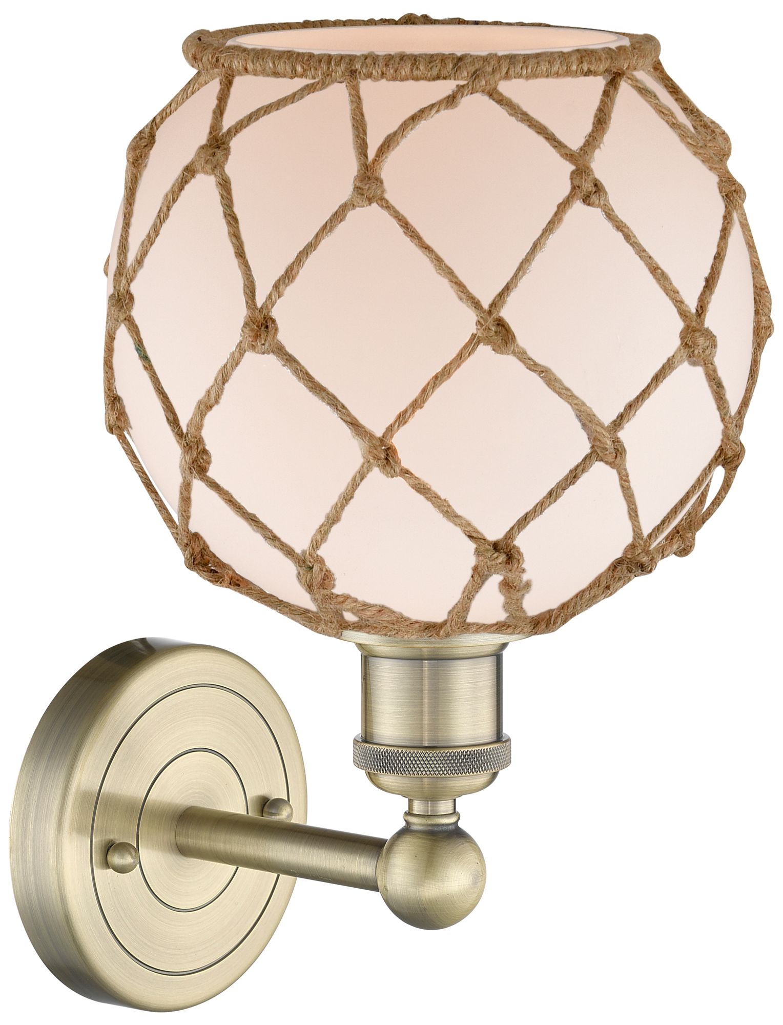 Image 2 Edison Farmhouse Rope 12"H Brass Sconce With White Glass Brown Shade more views