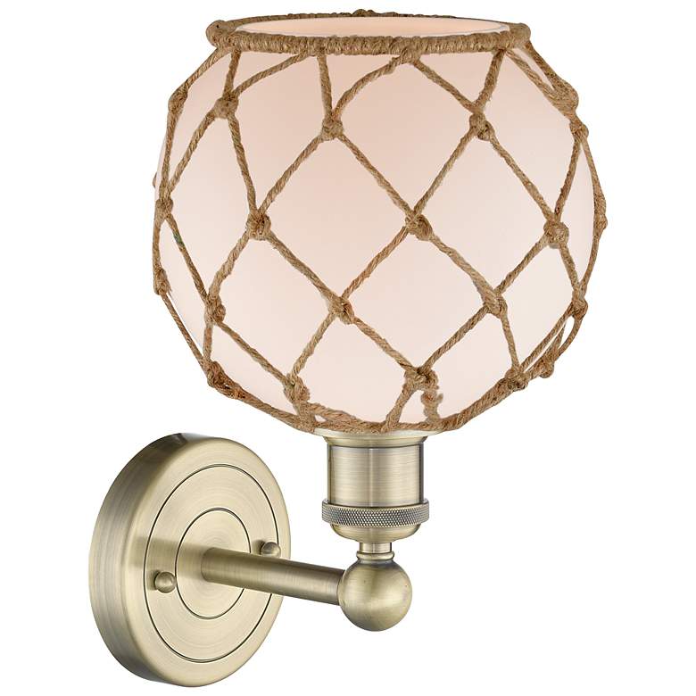 Image 2 Edison Farmhouse Rope 12"H Brass Sconce With White Glass Brown Shade more views