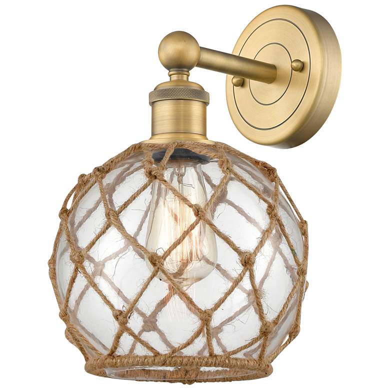 Image 1 Edison Farmhouse Rope 12"H Brushed Brass Sconce w/ Clear Brown Shade