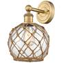 1_Edison Farmhouse Rope 12"H Brushed Brass Sconce w/ Clear Brown Shade