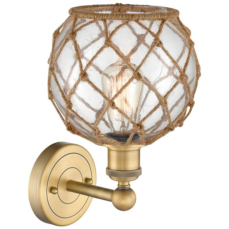 Image 2 Edison Farmhouse Rope 12"H Brushed Brass Sconce w/ Clear Brown Shade more views