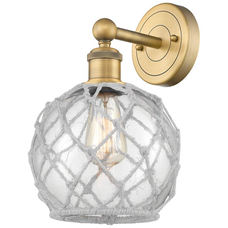 Image 1 Edison Farmhouse Rope 12"H Brushed Brass Sconce w/ Clear White Shade
