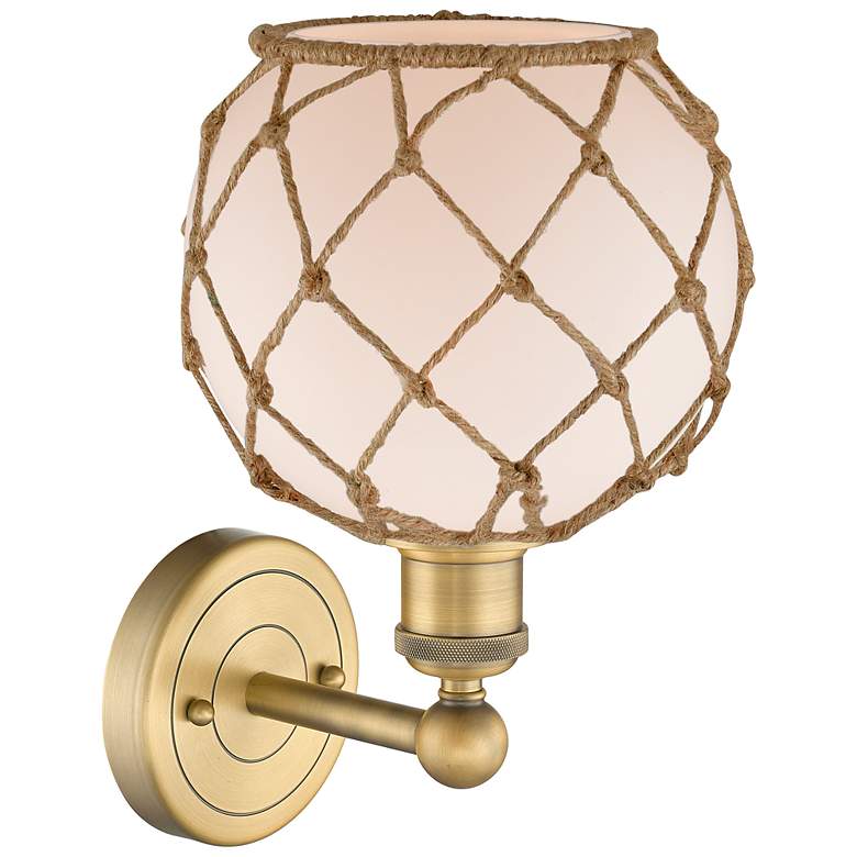 Image 2 Edison Farmhouse Rope 12"H Brushed Brass Sconce w/ White Brown Shade more views
