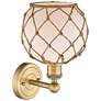 2_Edison Farmhouse Rope 12"H Brushed Brass Sconce w/ White Brown Shade more views