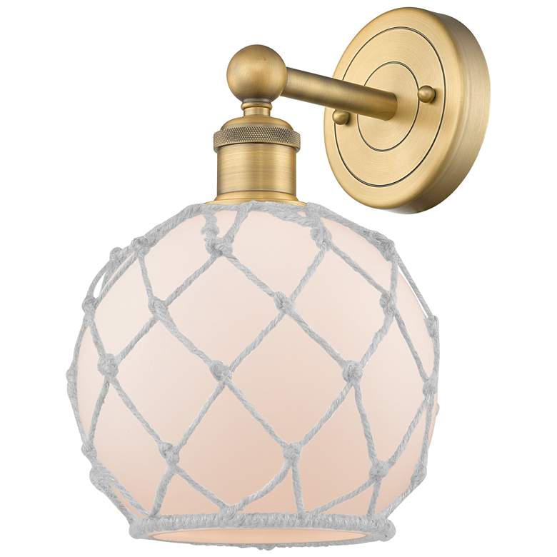 Image 1 Edison Farmhouse Rope 12"H Brushed Brass Sconce With White Glass Shade