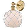1_Edison Farmhouse Rope 12"H Brushed Brass Sconce With White Glass Shade