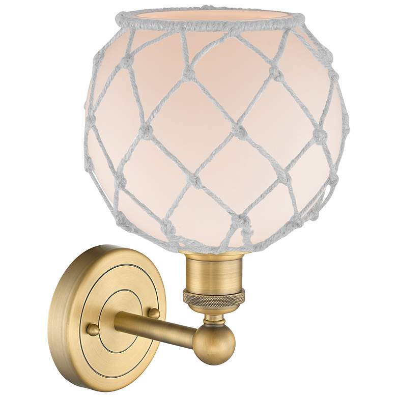 Image 2 Edison Farmhouse Rope 12"H Brushed Brass Sconce With White Glass Shade more views