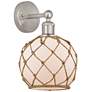 Edison Farmhouse Rope 12"H Brushed Nickel Sconce w/ White Brown Shade