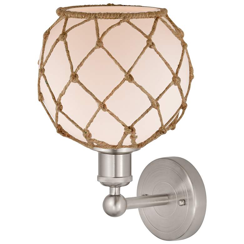 Image 2 Edison Farmhouse Rope 12"H Brushed Nickel Sconce w/ White Brown Shade more views