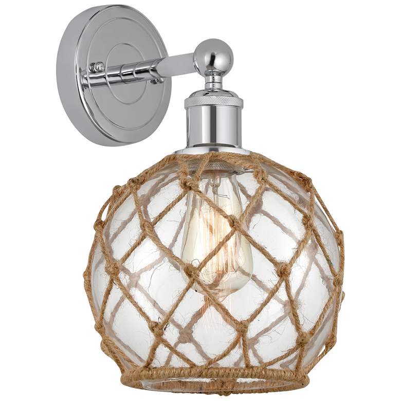 Image 1 Edison Farmhouse Rope 12"H Chrome Sconce w/ Clear Glass Brown Shade