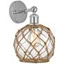 1_Edison Farmhouse Rope 12"H Chrome Sconce w/ Clear Glass Brown Shade