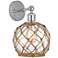Edison Farmhouse Rope 12"H Chrome Sconce w/ Clear Glass Brown Shade