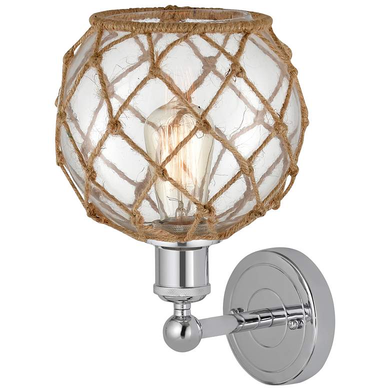 Image 2 Edison Farmhouse Rope 12"H Chrome Sconce w/ Clear Glass Brown Shade more views